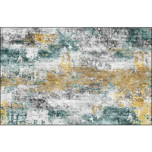 Unique Abstract Rug Golden and Green Industrial Rug Polyester Washable Anti-Slip Backing Area Rug for Living Room