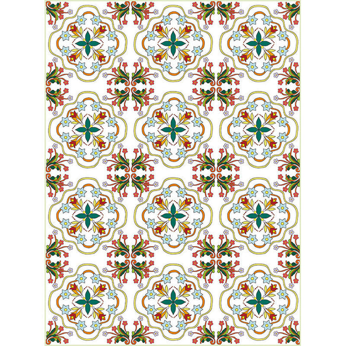 Ivory Bedroom Rug Moroccan Motif Pattern Area Rug Polyester Washable Stain-Resistant Carpet