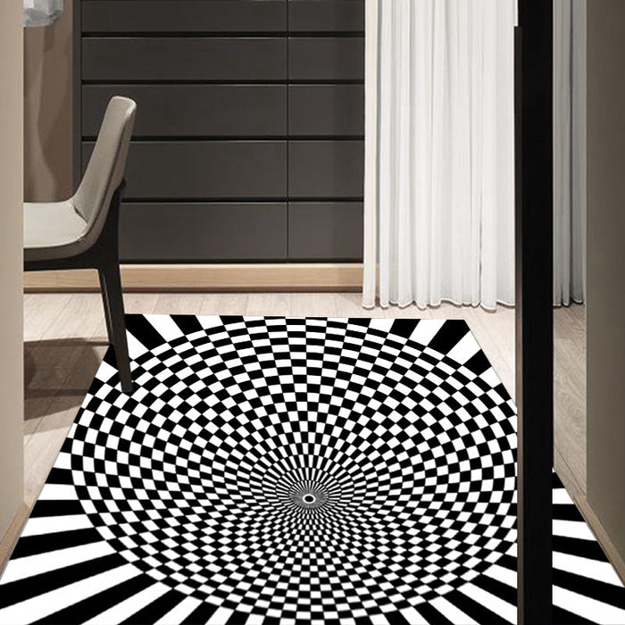 Black and White Bedroom Rug Novelty 3D Small Check Pattern Area Rug Polyester Non-Slip Pet Friendly Carpet