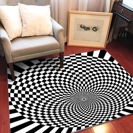 Black and White Bedroom Rug Novelty 3D Small Check Pattern Area Rug Polyester Non-Slip Pet Friendly Carpet