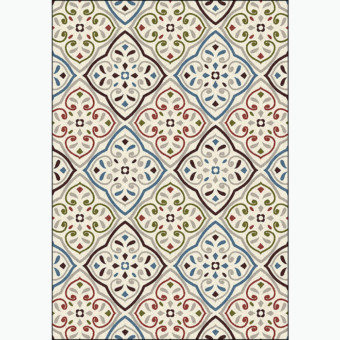 Ivory Bedroom Rug Moroccan Motif Pattern Area Rug Polyester Washable Stain-Resistant Carpet