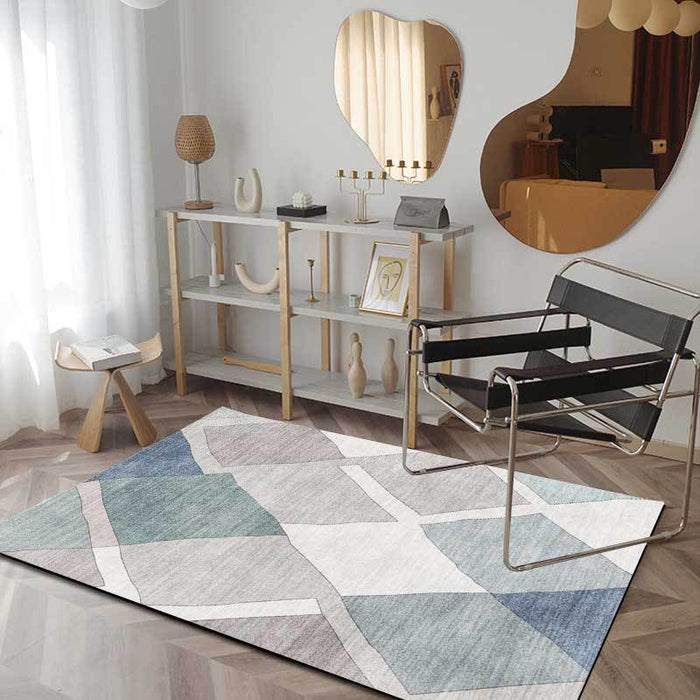 Novelty Living Room Rug in Ivory Diamond Print Rug Polyester Machine Washable Anti-Slip Area Rug