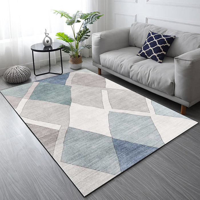 Novelty Living Room Rug in Ivory Diamond Print Rug Polyester Machine Washable Anti-Slip Area Rug