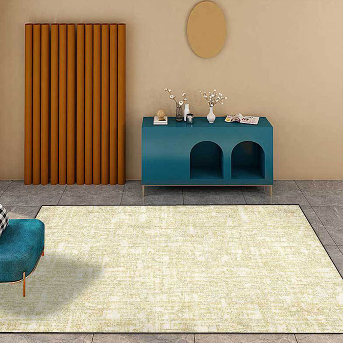 Simple Abstract Rug Yellow Polyester Rug Machine Washable Anti-Slip Backing Area Rug for Bedroom