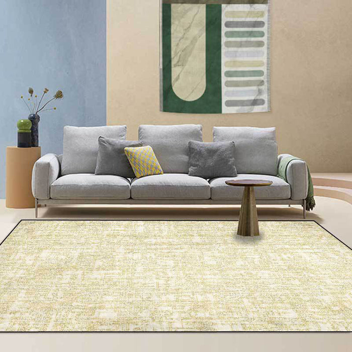 Simple Abstract Rug Yellow Polyester Rug Machine Washable Anti-Slip Backing Area Rug for Bedroom