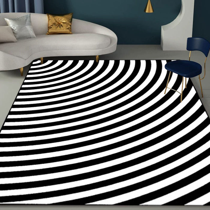 Black and White Bedroom Rug Novelty 3D Half Arc Pattern Area Rug Polyester Non-Slip Stain-Resistant Carpet