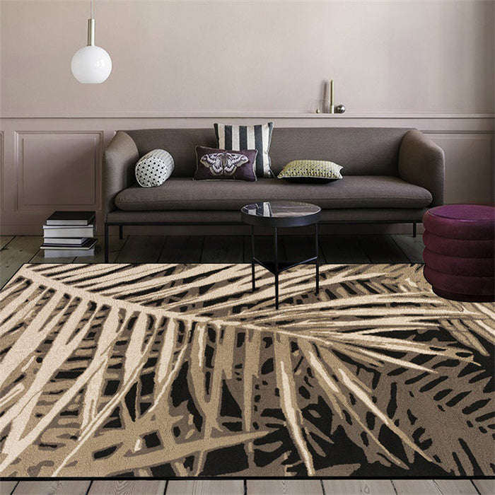 Unique Leaf Pattern Rug Brown Tropical Rug Polyester Washable Anti-Slip Backing Area Rug for Living Room