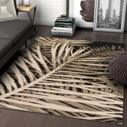 Unique Leaf Pattern Rug Brown Tropical Rug Polyester Washable Anti-Slip Backing Area Rug for Living Room