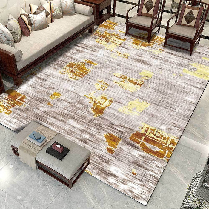 Industrial Space Dye Print Rug Yellow and Grey Polyester Rug Machine Washable Anti-Slip Backing Area Rug for Bedroom