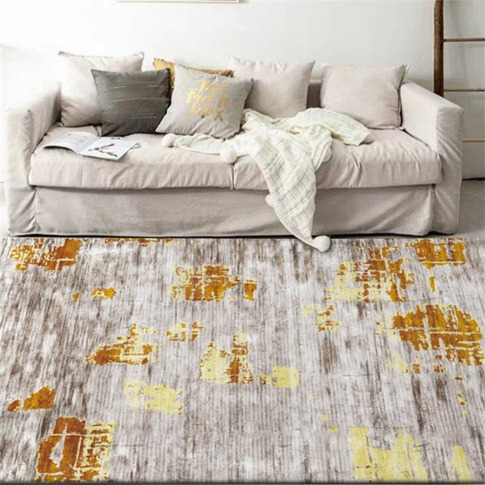 Industrial Space Dye Print Rug Yellow and Grey Polyester Rug Machine Washable Anti-Slip Backing Area Rug for Bedroom