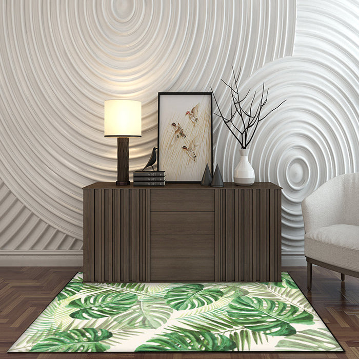 Funky Botanical Pattern Rug with Leaf Green Tropical Rug Polyester Washable Anti-Slip Backing Area Rug for Living Room