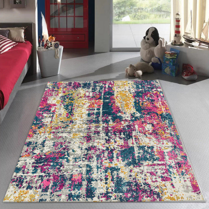 Stylish Abstract Rug Multicolor Industrial Rug Polyester Washable Anti-Slip Backing Area Rug for Living Room