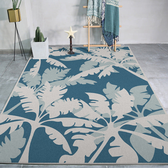 Simple Leaf Tree Print Rug Blue and Grey Polyester Rug Machine Washable Anti-Slip Area Rug for Bedroom