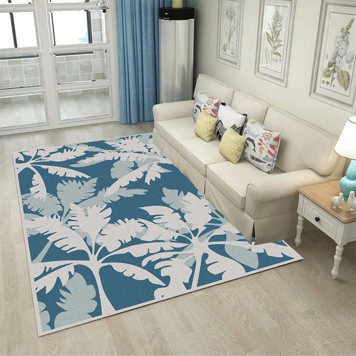 Simple Leaf Tree Print Rug Blue and Grey Polyester Rug Machine Washable Anti-Slip Area Rug for Bedroom