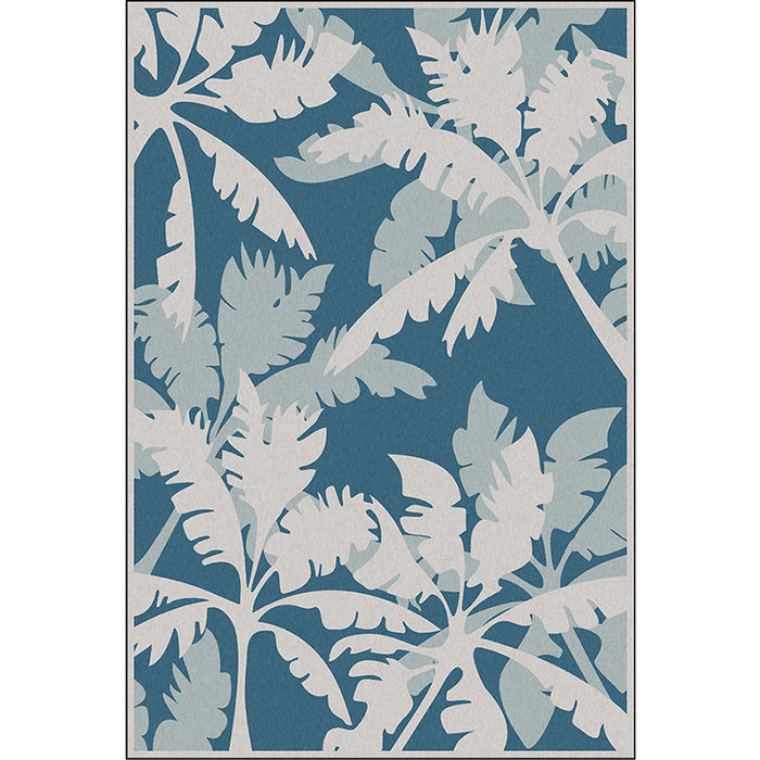 Simple Leaf Tree Print Rug Blue and Grey Polyester Rug Machine Washable Anti-Slip Area Rug for Bedroom