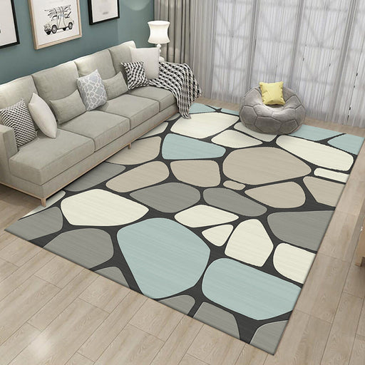 Novelty Living Room Rug in Grey Stone Irregular Shape Print Rug Polyester Anti-Slip Backing Stain-Resistant Area Rug