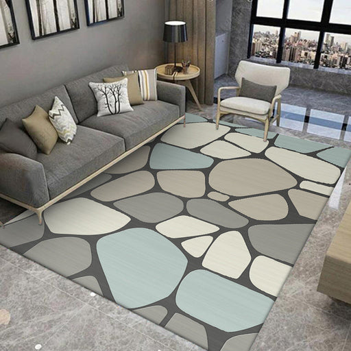 Novelty Living Room Rug in Grey Stone Irregular Shape Print Rug Polyester Anti-Slip Backing Stain-Resistant Area Rug