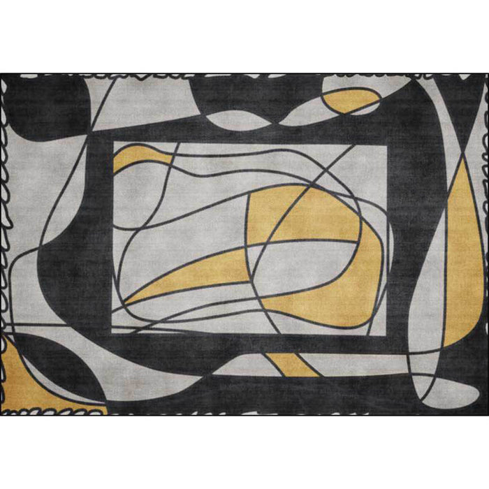 Novelty Living Room Rug in Grey Colorblock Lines Print Rug Polyester Machine Washable Area Rug