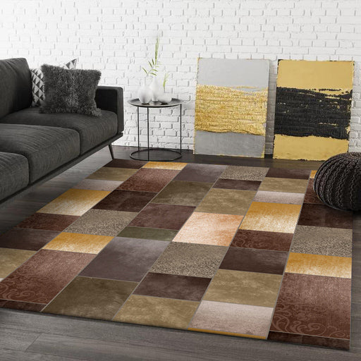 Novelty Living Room Rug in Brown Colorblock Rectangle Print Rug Polyester Pet Friendly Machine Washable Area Rug