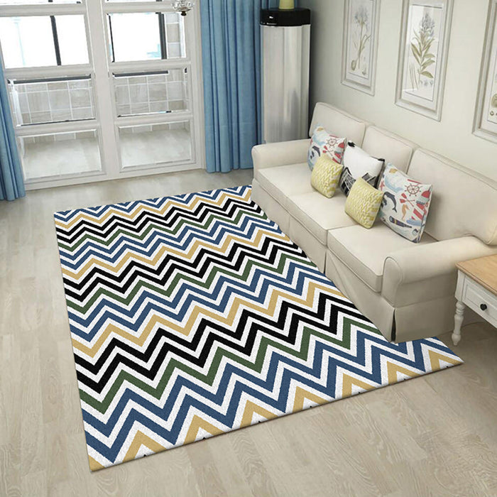 Colorful Bedroom Rug Novelty Chevron Pattern Area Rug Polyester Non-Slip Backing Carpet