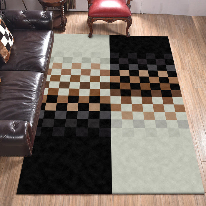 Black and Ivory Bedroom Rug Novelty Mosaic Color Block Pattern Area Rug Polyester Non-Slip Washable Carpet