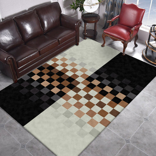 Black and Ivory Bedroom Rug Novelty Mosaic Color Block Pattern Area Rug Polyester Non-Slip Washable Carpet