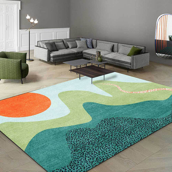 Multicolor Bedroom Rug Novelty Color Block Sun Hills Pattern Area Rug Polyester Non-Slip Washable Carpet