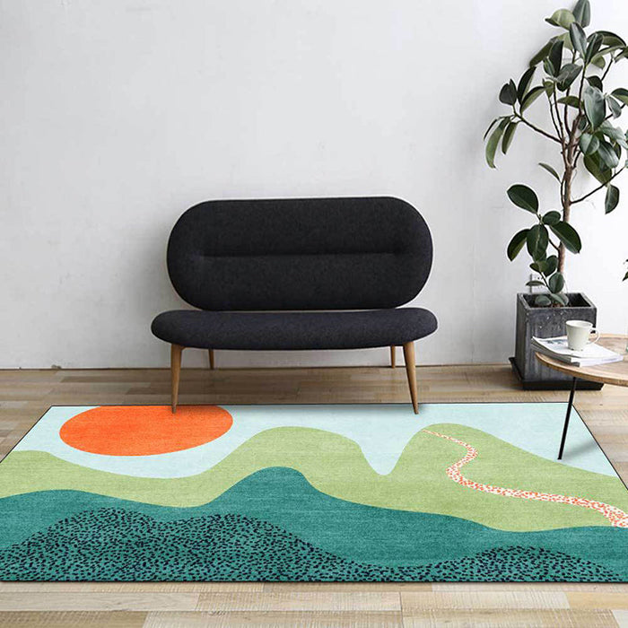 Multicolor Bedroom Rug Novelty Color Block Sun Hills Pattern Area Rug Polyester Non-Slip Washable Carpet