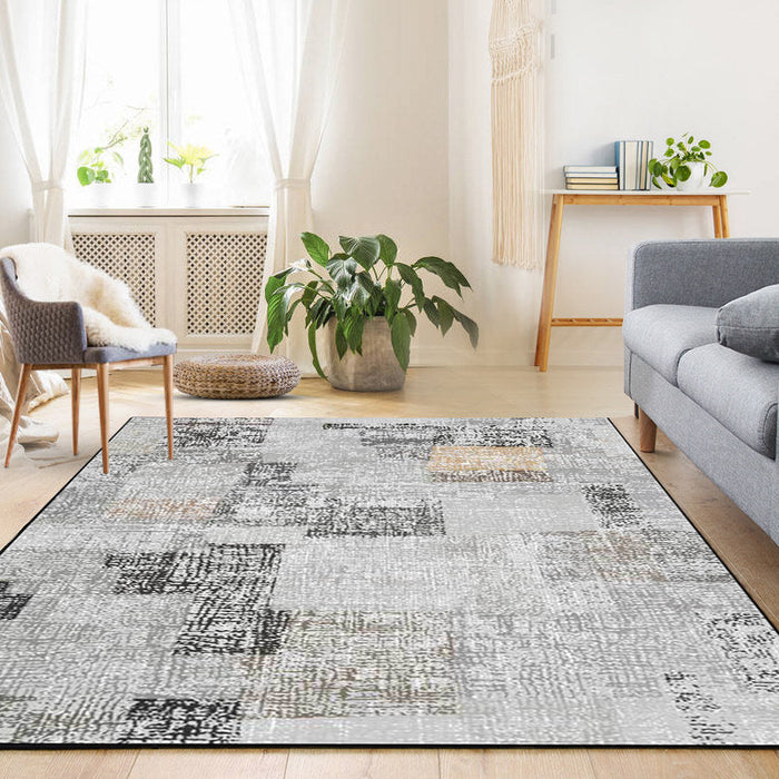 Grey Bedroom Rug Novelty Color Block Pattern Area Rug Polyester Non-Slip Pet Friendly Carpet