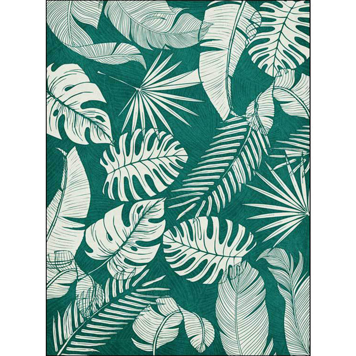 Stylish Leaf Pattern Rug Green Tropical Rug Polyester Washable Anti-Slip Backing Area Rug for Living Room