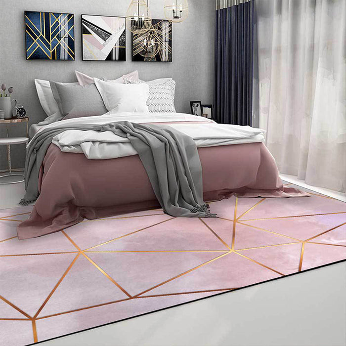 Modern Geometric Pattern Rug Pink Polyester Rug Washable Non-Slip Backing Area Rug for Living Room