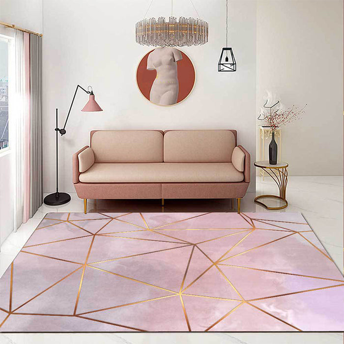 Modern Geometric Pattern Rug Pink Polyester Rug Washable Non-Slip Backing Area Rug for Living Room