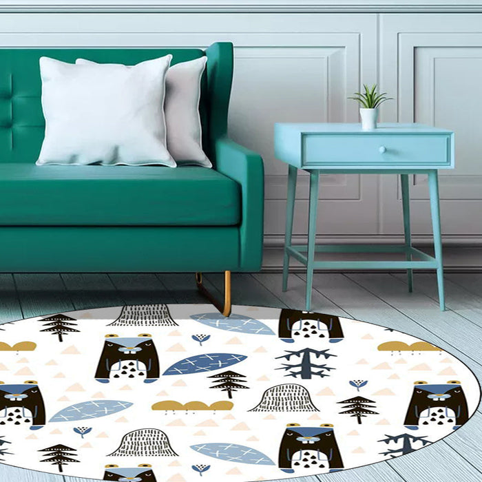 White Child's Room Rug Kids Animal Squirrel Tree Triangle Pattern Area Rug Polyester Washable Non-Slip Carpet