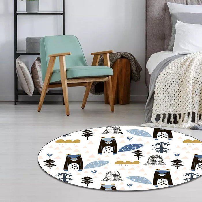 White Child's Room Rug Kids Animal Squirrel Tree Triangle Pattern Area Rug Polyester Washable Non-Slip Carpet