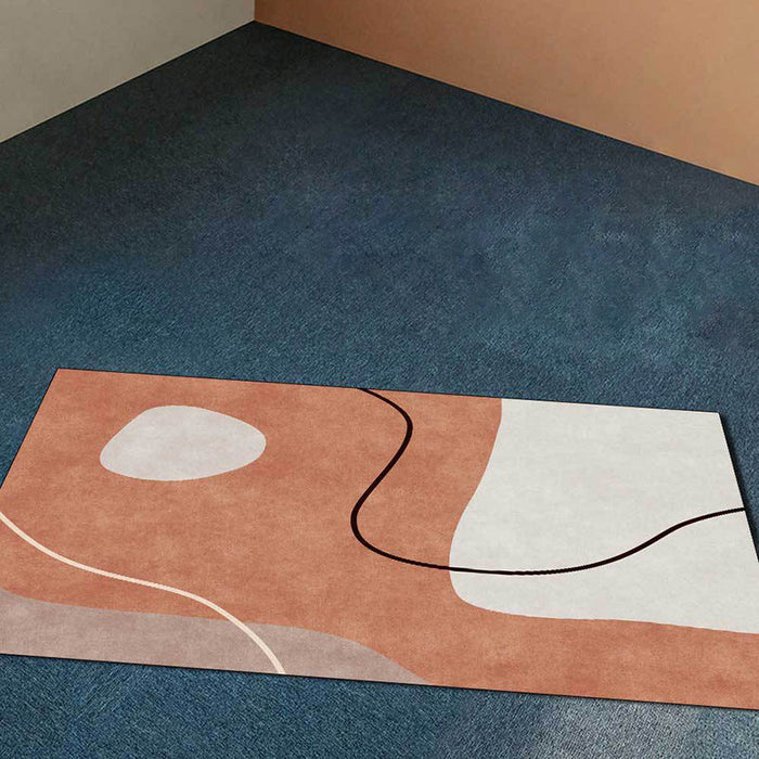 Orange Bedroom Rug Novelty Color Block Irregular Shape Line Pattern Area Rug Polyester Stain-Resistant Carpet