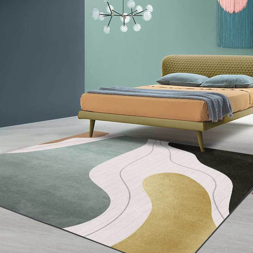 Colorful Bedroom Rug Novelty Color Block Line Pattern Area Rug Polyester Stain-Resistant Carpet