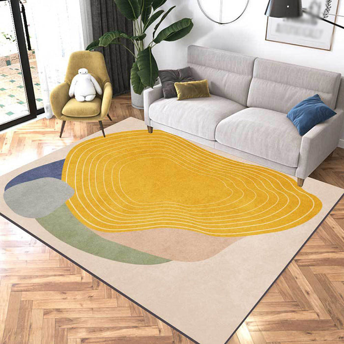 Novelty Living Room Rug Ivory and Yellow Color Block Stripes Print Rug Polyester Anti-Slip Area Rug