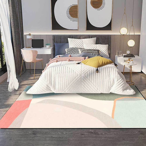 Colorful Bedroom Rug Novelty Color Block Pattern Area Rug Polyester Washable Anti-Slip Carpet