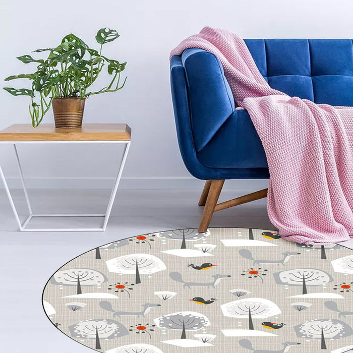 Grey Child's Room Rug Kids Animal Megalocnidae Pattern Area Rug Polyester Pet Friendly Carpet