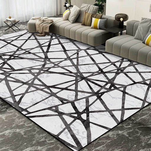 Grey Bedroom Rug Novelty Geometric Lines Pattern Area Rug Polyester Non-Slip Washable Carpet