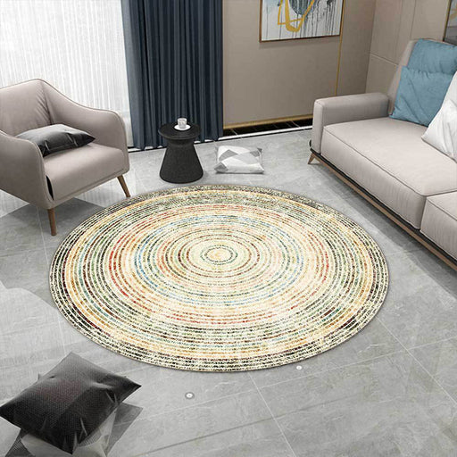 Yellow Rustic Rug Polyester Concentric Circles Pattern Rug Washable Non-Slip Backing Area Rug for Living Room