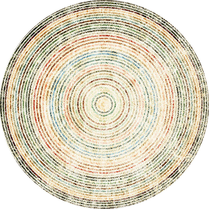 Yellow Rustic Rug Polyester Concentric Circles Pattern Rug Washable Non-Slip Backing Area Rug for Living Room