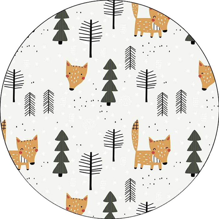 White Child's Room Rug Kids Animal Fox Tree Pattern Area Rug Polyester Stain-Resistant Carpet