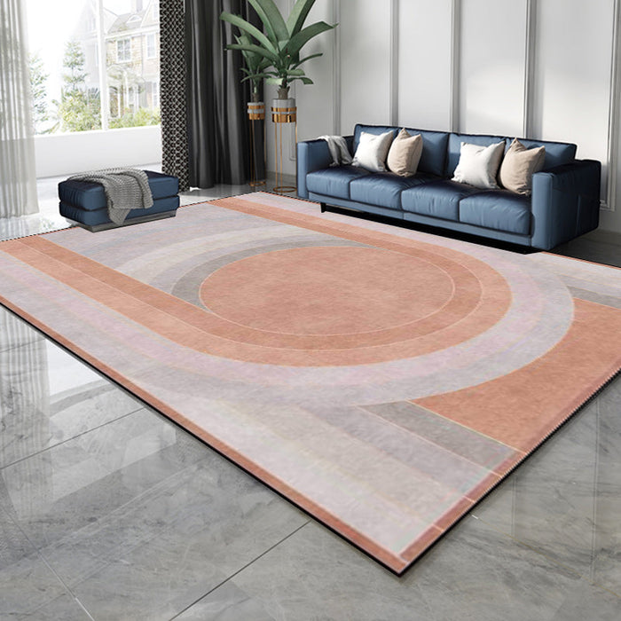 Pink Bedroom Rug Novelty Color Block Arc Circle Pattern Area Rug Polyester Non-Slip Backing Stain-Resistant Carpet