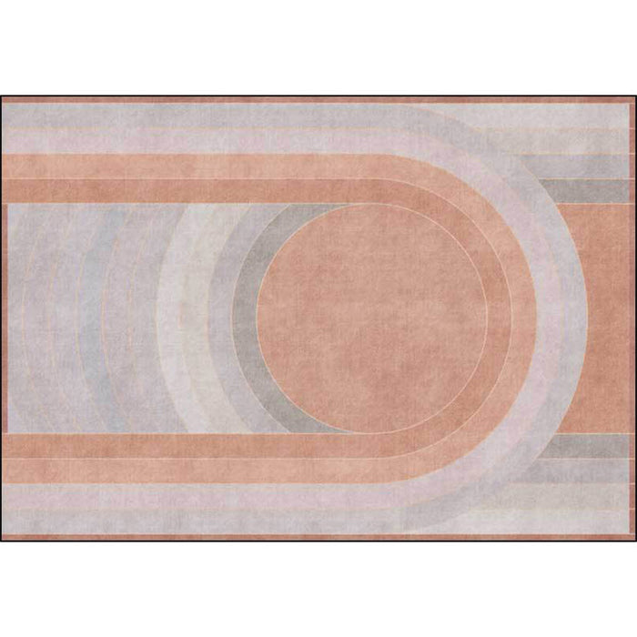 Pink Bedroom Rug Novelty Color Block Arc Circle Pattern Area Rug Polyester Non-Slip Backing Stain-Resistant Carpet