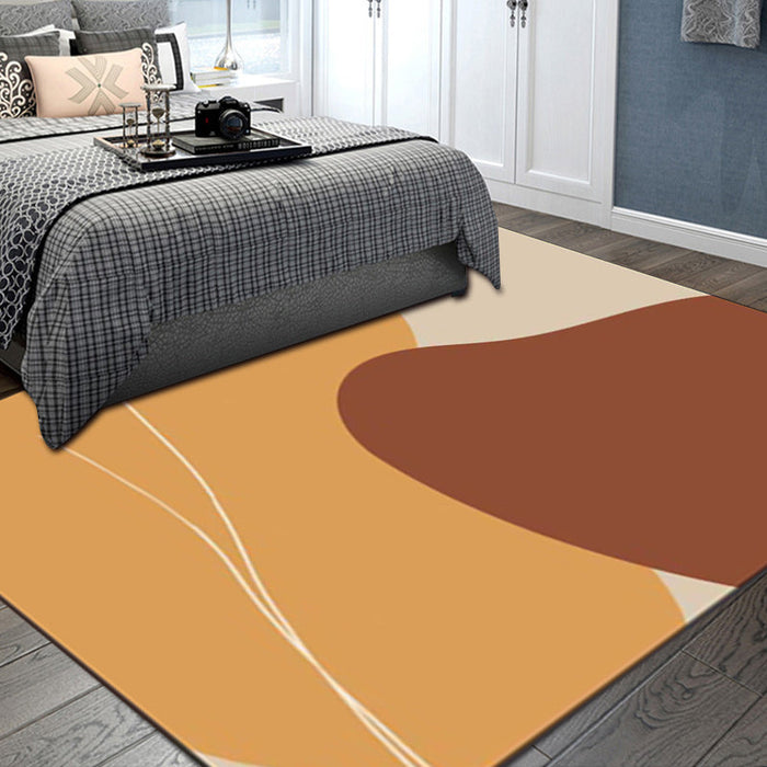 Brown Bedroom Rug Novelty Color Block Irregular Shape Line Pattern Area Rug Polyester Anti-Slip Backing Carpet