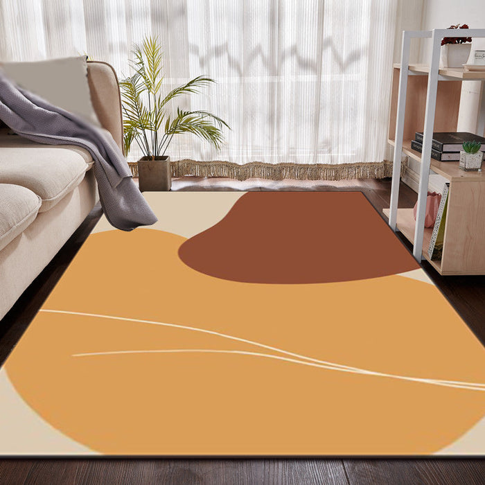 Brown Bedroom Rug Novelty Color Block Irregular Shape Line Pattern Area Rug Polyester Anti-Slip Backing Carpet