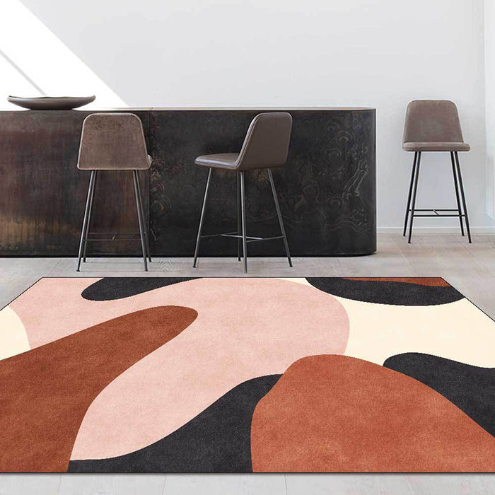 Novelty Living Room Rug in Pink and Brown Color Block Print Rug Polyester Pet Friendly Anti-Slip Area Rug