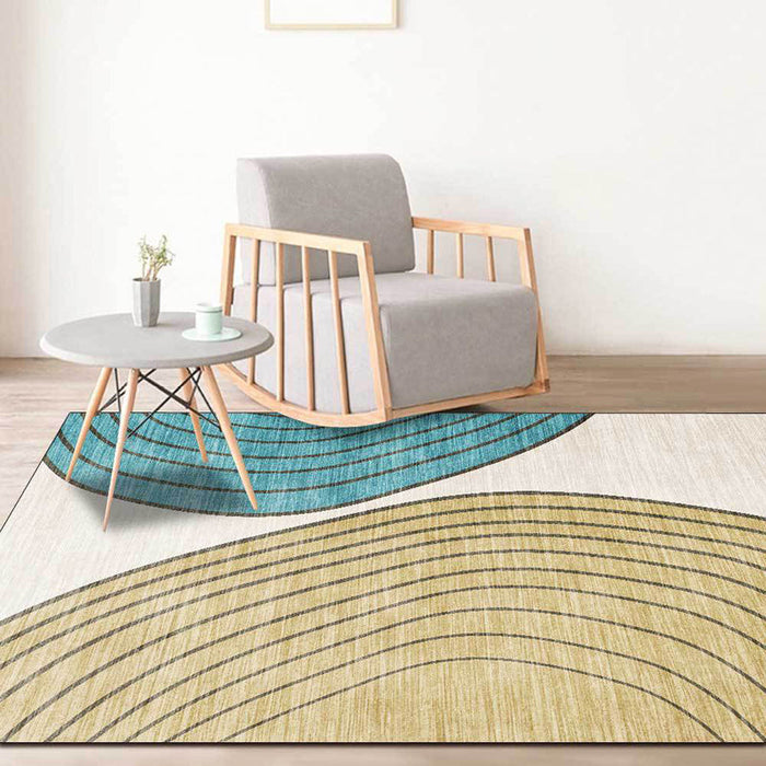 Novelty Living Room Rug in Ivory and Yellow Color Block Stripes Print Rug Polyester Anti-Slip Area Rug