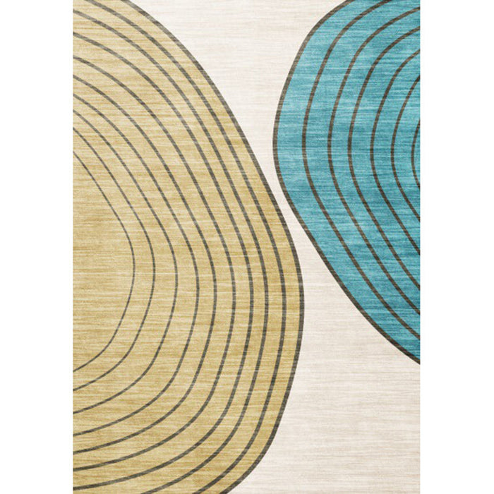 Novelty Living Room Rug in Ivory and Yellow Color Block Stripes Print Rug Polyester Anti-Slip Area Rug